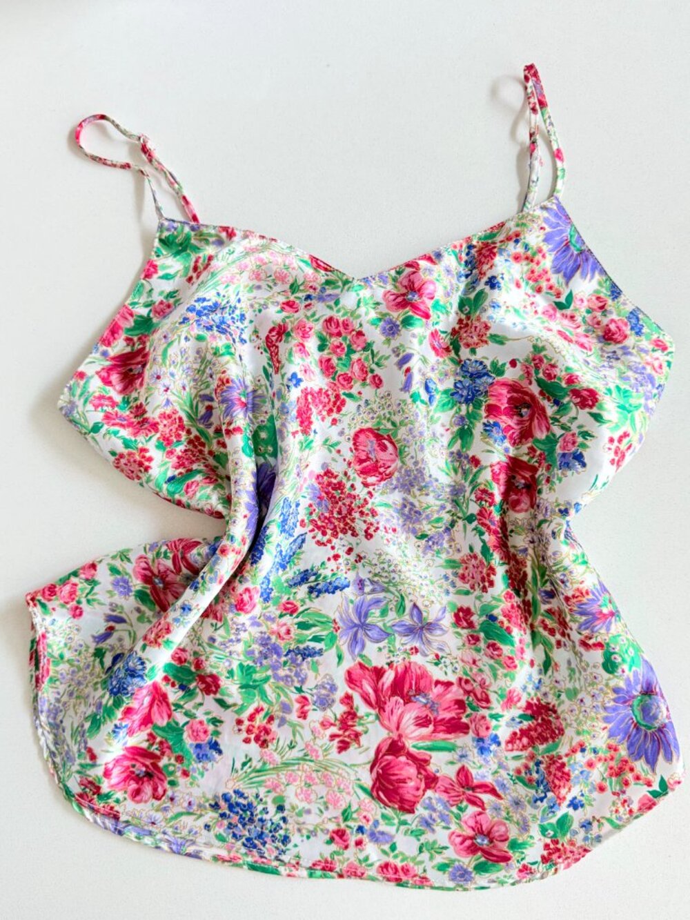 Vintage 90s Satin Floral Cami Coquette Cottagecore Fairycore Tank Top Medium